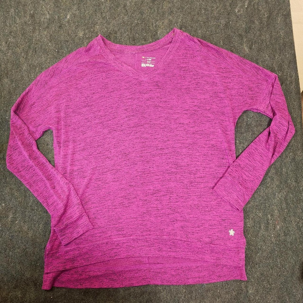 Tek Gear DryTek Womens Medium Magenta Purple Space Dye V-Neck Long Sleeve Top